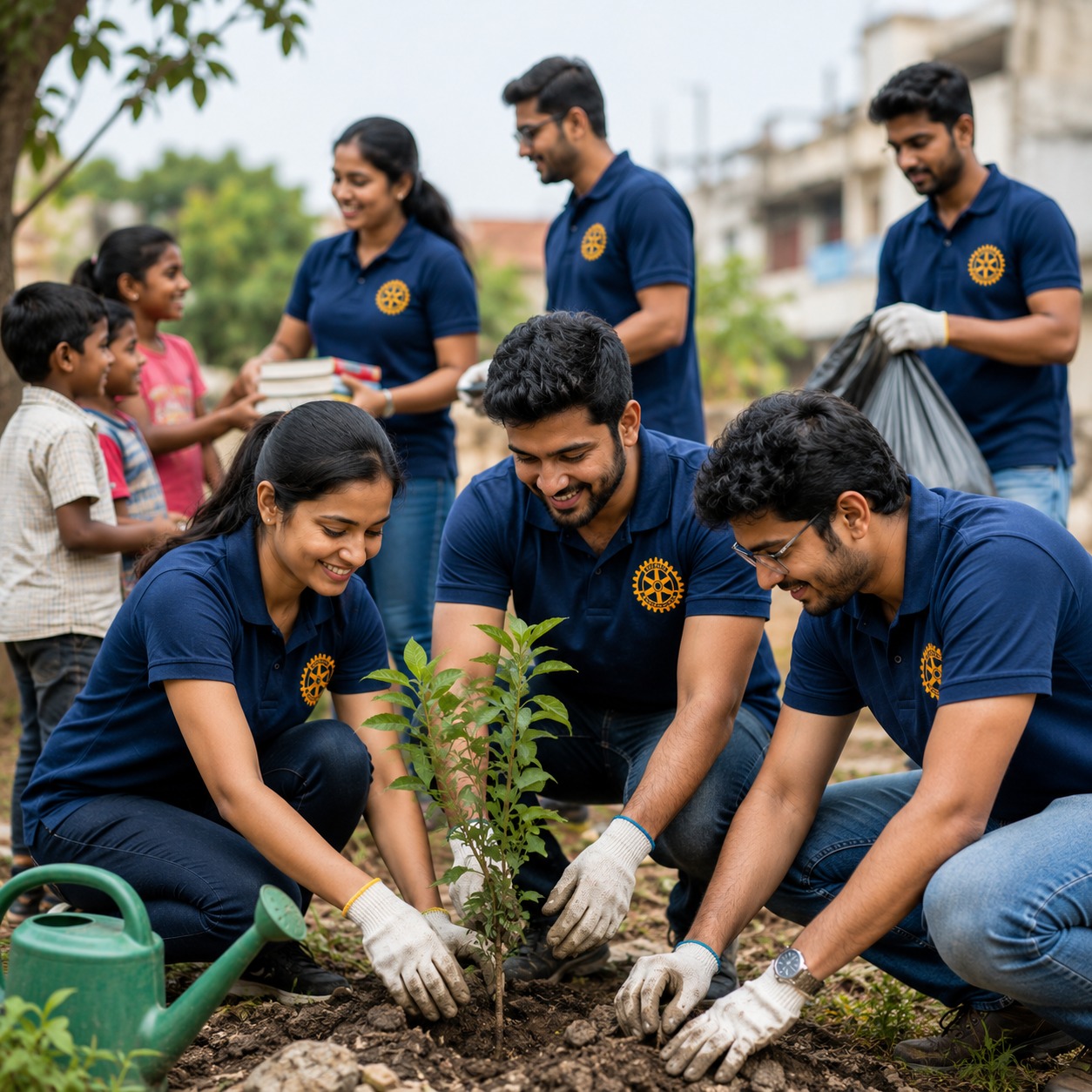 Rotary volunteers working together in community service